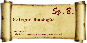 Szinger Bendegúz névjegykártya